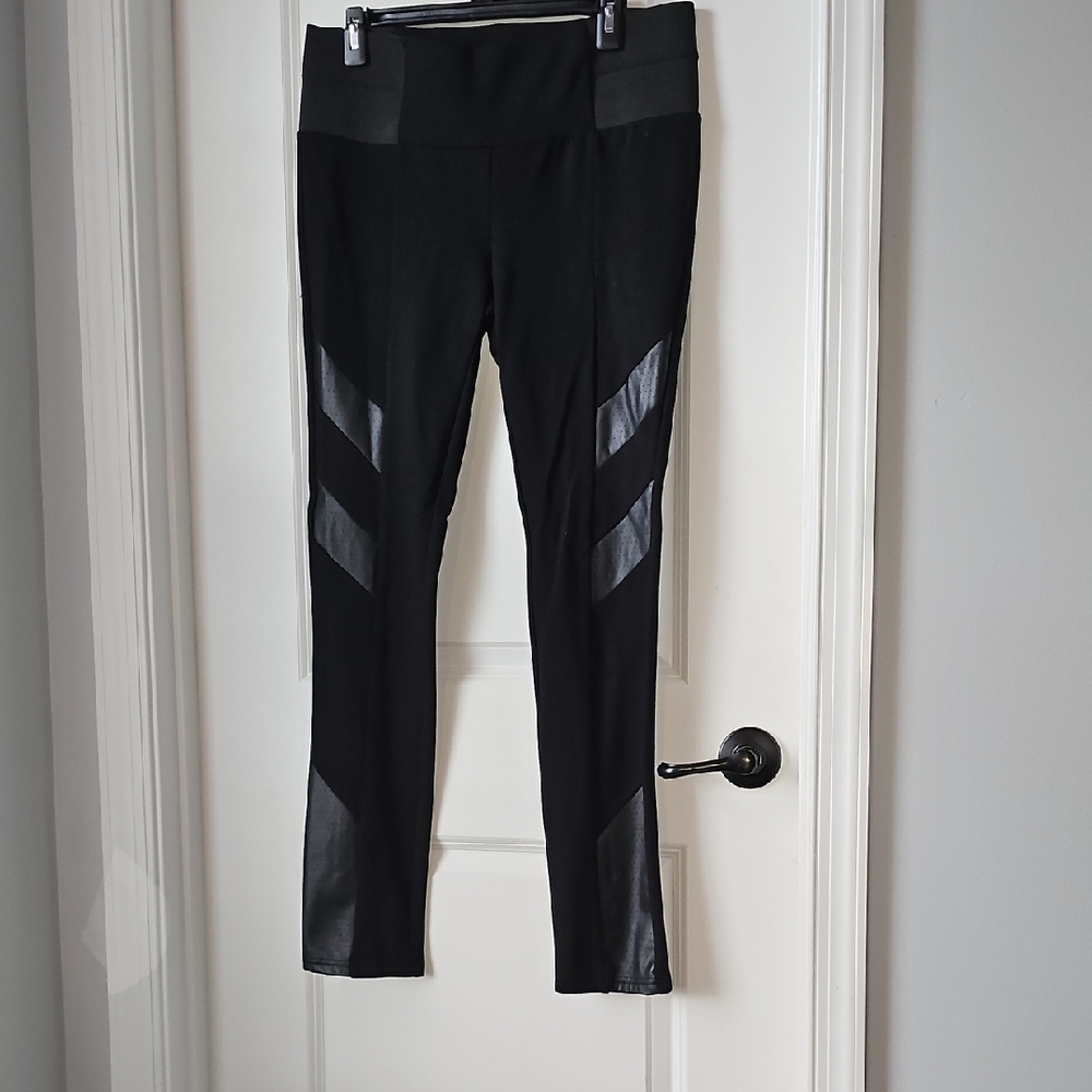 Copper Key Black Leggings with Leather Accents